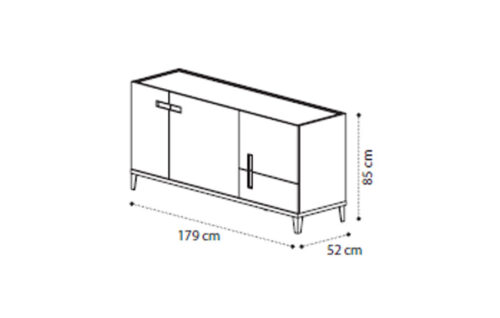 3 wooden door buffet with internal drawer