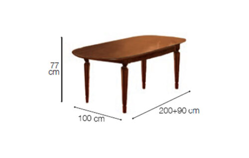 Oval table 200x100 w/2 extensions of 45 cm