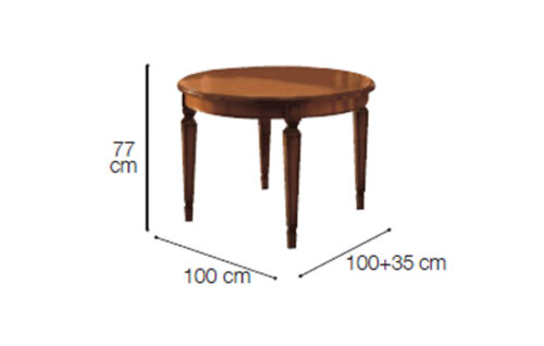 Round table 100x100 w/1 extension of 35 cm