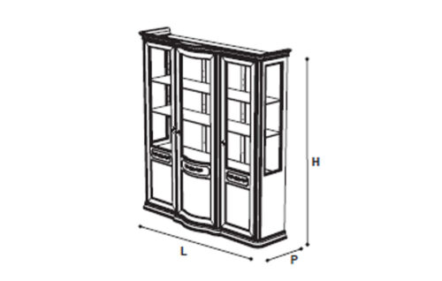 3 DOORS VITRINE W/MIRROR