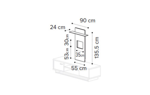 TV wall panel with led light and glass shelf
